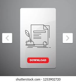 contract, paper, document, agreement, award Line Icon in Carousal Pagination Slider Design & Red Download Button