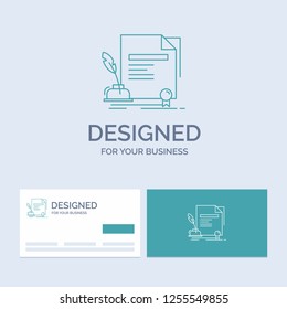 contract, paper, document, agreement, award Business Logo Line Icon Symbol for your business. Turquoise Business Cards with Brand logo template