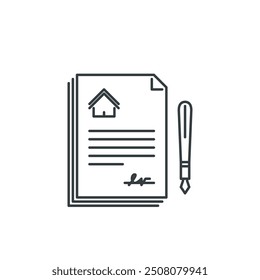 Contract, paper, pen, real, estate, house, realtor icon, vector illustration