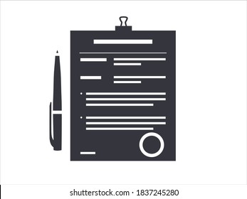 Contract papers. Document with approval stamp. Folder with pen. Business Vector icons on isolated background. Stack of agreements document. 