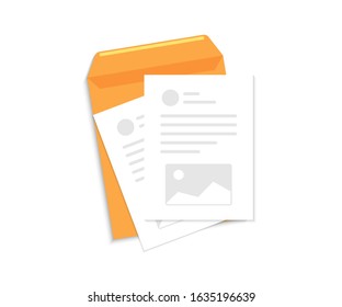 Contract papers. Document, business report or agreement. Envelope with Document and text. Business documents. Documents envelope