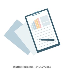 Contract papers. Document. Folder with business analytic finance graph report  and text. Stack of agreements document. Vector illustration. 