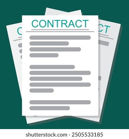 Contract papers vector icon. Folder with stamp and text. Stack of agreements document icon for web. 