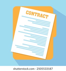 Contract papers vector icon. Folder with stamp and text. Stack of agreements document icon for web. 