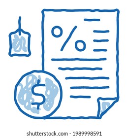 vector de icono de esbozo de documento de la tienda de abono de contrato. Señal de documento de la tienda de artesanías de la línea de doodle azul dibujada a mano. ilustración de símbolo aislado