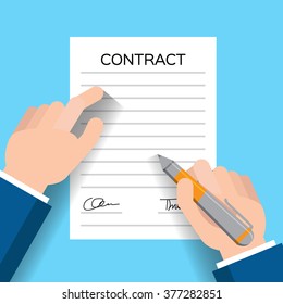 contract and pen, agreement icon, flat style - vector illustration