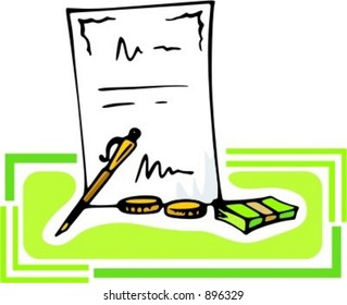 Contract with pen and money.Vector illustration