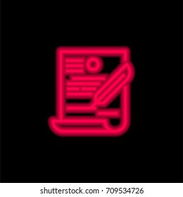 Contract red glowing neon ui ux icon. Glowing sign logo vector