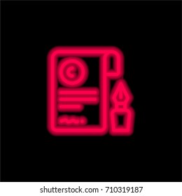 Contract red glowing neon ui ux icon. Glowing sign logo vector
