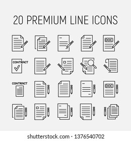 Contract related vector icon set. Well-crafted sign in thin line style with editable stroke. Vector symbols isolated on a white background. Simple pictograms