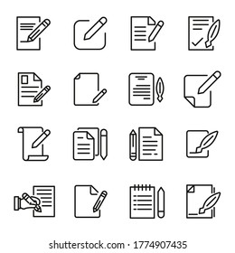 Contract related vector icon set. Well-crafted sign in thin line style with editable stroke. Vector symbols isolated on a white background. Simple pictograms.