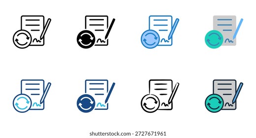 Contract Renewal icons set multiple style collection. Editable stroke 
