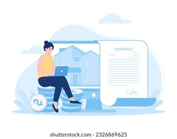 Contract for the sale of the house trending concept flat illustration