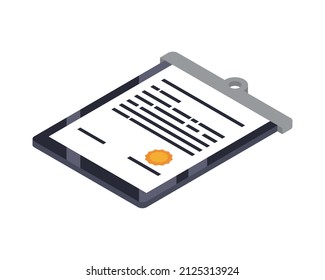 contract with seal icon isometric
