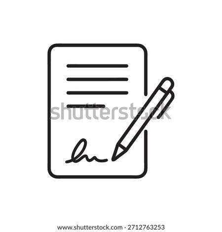 Contract signature document with pen line icon black and white business agreement vector illustration