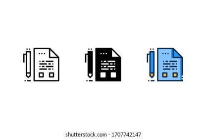 Contract signature icon. With outline, glyph, and filled outline style