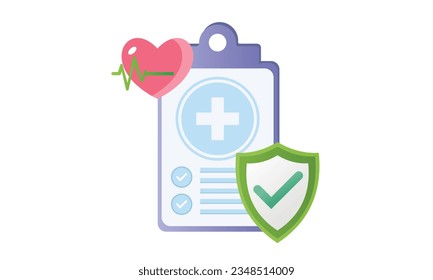 Contract signature on paper page, check mark and shield icon vector. health insurance concept.on white background.Vector Design Illustration.