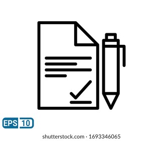 Contract signature sign. Agreement file symbol. Linear style signing document. Editable stroke. Vector. Line style icon. EPS 10