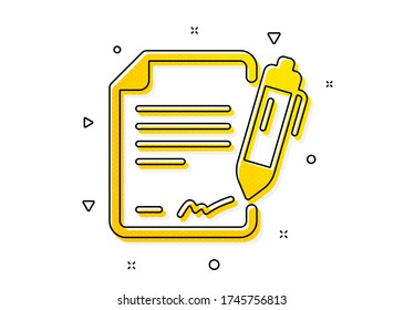 Contract signature sign. Signing document icon. Agreement file symbol. Yellow circles pattern. Classic signing document icon. Geometric elements. Vector