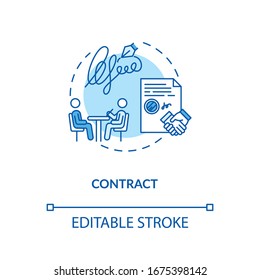 Contract signing concept icon. Creative brief, employment agreement idea thin line illustration. Creative agency employees legal obligation. Vector isolated outline RGB color drawing. Editable stroke
