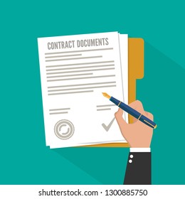 Contract signing. Flat style. Vector.