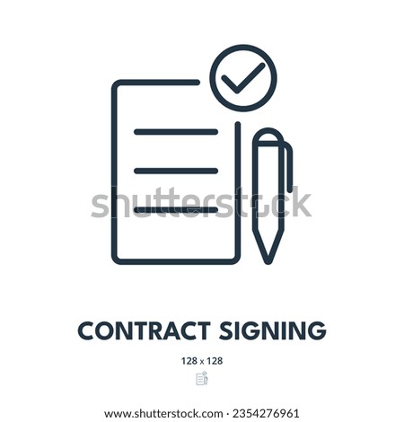 Contract Signing Icon. Document, Agreement, Signature. Editable Stroke. Simple Vector Icon