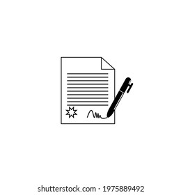 Contract signing  icon. Document with pen, paper, agreement, signature. Line icon for business, partnership, deal, cooperation concept. Illustrator vector. 