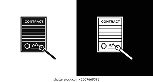Ícone de assinatura de contrato Estrutura de tópicos de conjunto de vetor plana