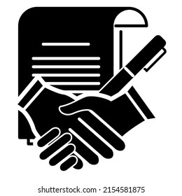Contract signing icon in modern silhouette style design. Vector illustration isolated on white background.