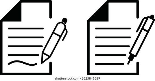 Ícone de assinatura de contrato - Documento de linha fina com caneta, assinatura, contrato, símbolo de negócio