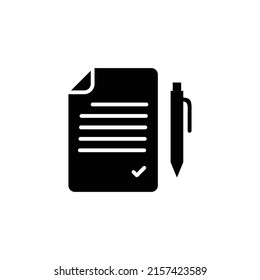 Contract stencil icon with pen, paper symbol isolated on white background for graphic and web design.