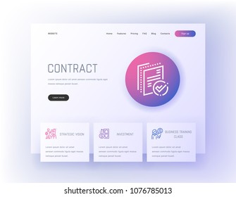 Contract, Strategic vision, Investment, Business training class Landing page template. Template for website design.