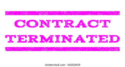 Contract Terminated watermark stamp. Text tag between horizontal parallel lines with grunge design style. Rubber seal stamp with dust texture. Vector magenta color ink imprint on a white background.