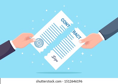 Contract Termination. Business Man Break A Document. Cancellation Of Agreement. Vector Flat Design 