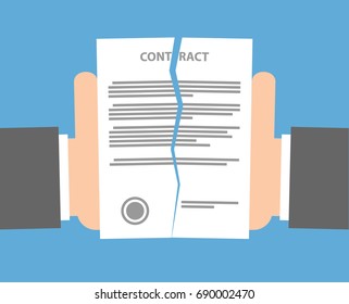 Contract termination concept. Businessman hands holding and tearing apart a paper