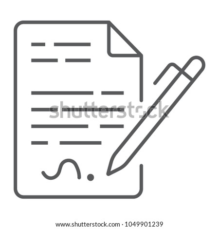 Contract thin line icon, agreement and signature, deal sign vector graphics, a linear pattern on a white background, eps 10.