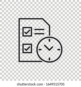Contract time icon in flat style. Document with clock vector illustration on white isolated background. Deadline business concept.