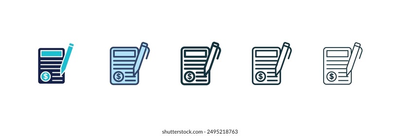 Contract vector icon set black filled and outlined style.