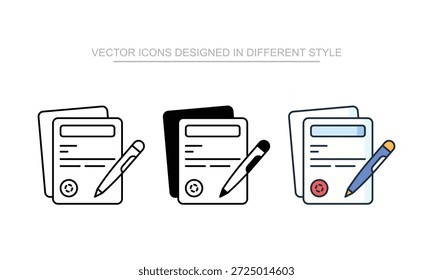 Stock de icono de Vector de contrato aislado en lámina blanca