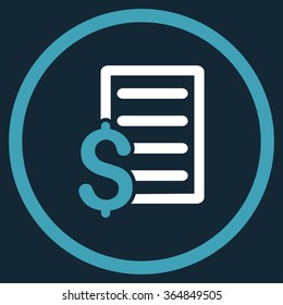 Contract vector icon. Style is bicolor flat circled symbol, blue and white colors, rounded angles, dark blue background.