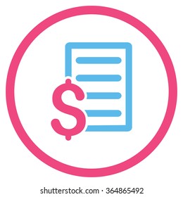 Contract vector icon. Style is bicolor flat circled symbol, pink and blue colors, rounded angles, white background.