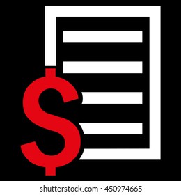 Contract vector icon. Style is bicolor flat symbol, red and white colors, black background.