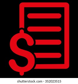 Contract vector icon. Style is flat symbol, red color, rounded angles, black background.