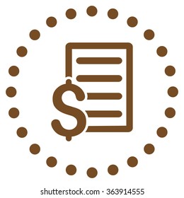 Contract vector icon. Style is flat circled symbol, brown color, rounded angles, white background.