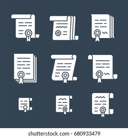 Iconos vectoriales de contrato. Conjunto de iconos de documentos legales y símbolos de acuerdos comerciales. Ilustración vectorial.