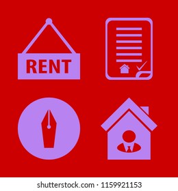 contract vector icons set. with house rent, fountain pen, house seller and house buying contract in set