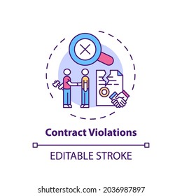 Contract Violations Concept Icon. Consumer Rights Violation Claim Idea Thin Line Illustration. Unfair Trade Practices. Contract Breach. Vector Isolated Outline RGB Color Drawing. Editable Stroke