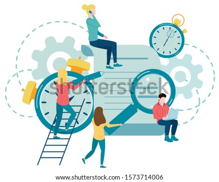 Contract Work Time. Vector illustration finance. A cohesive team of people working on business