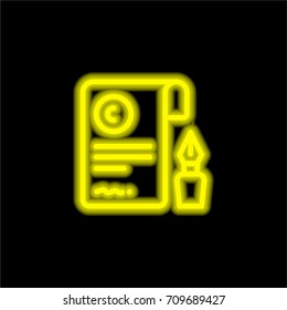 Contract yellow glowing neon ui ux icon. Glowing sign logo vector