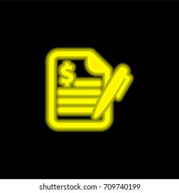 Contract yellow glowing neon ui ux icon. Glowing sign logo vector